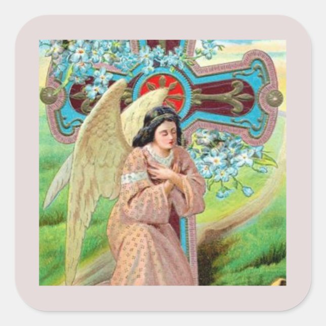 Pegatina Cuadrada Ángel rezando (Anverso)