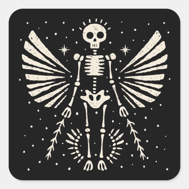 Pegatina Cuadrada Angel skeleton Navidades góticos (Anverso)