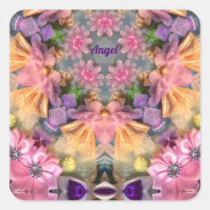 Pegatina Cuadrada ANGEL ~ Sombros Amarillos, Púrpura, Rosa, Azul