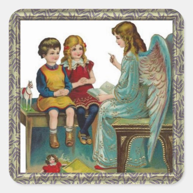 Pegatina Cuadrada Angel Teaching Children (Anverso)
