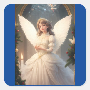 Pegatina Cuadrada Ángel vintage de Navidad victoriana