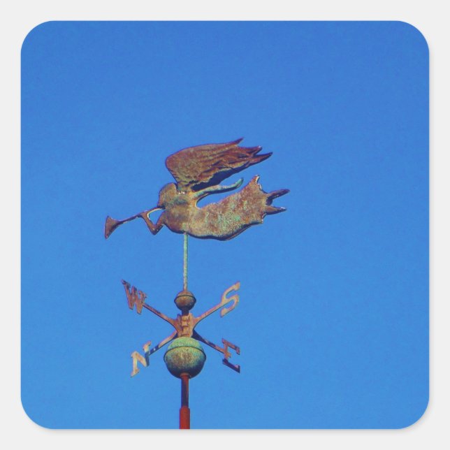 Pegatina Cuadrada Ángel Weather Vane Bright Blue Sky (Anverso)