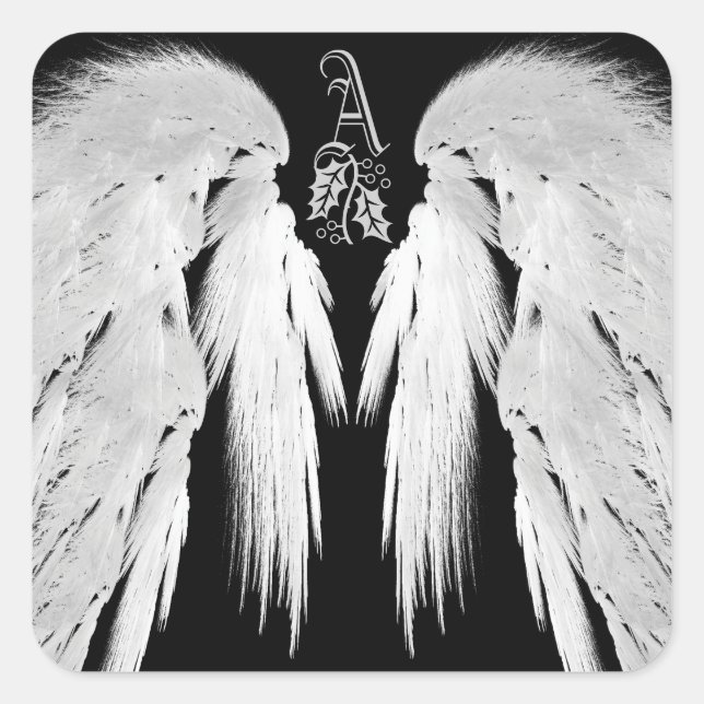 Pegatina Cuadrada ANGEL WINGS Black Heavenly Holly Monograma (Anverso)