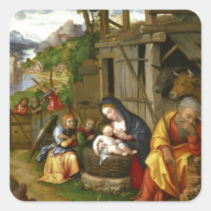 Pegatina Cuadrada Ángeles c1515 de la natividad y del niño