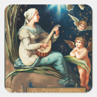 Pegatina Cuadrada Ángeles, estrellas, mujeres, Navidades de la luna