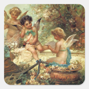 Pegatina Cuadrada Ángeles músicos de Hans Zatzka, Arte Fino Victoria