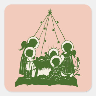 Pegatina Cuadrada Ángeles victorianos y siluetas de Jesús