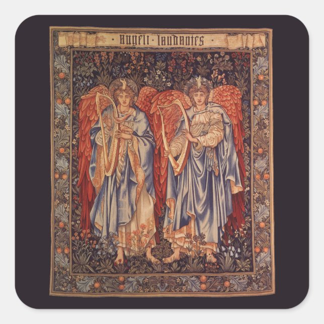 Pegatina Cuadrada Angeli Laudantes de Sir Edward Coley Burne Jones (Anverso)