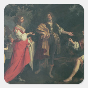 Pegatina Cuadrada Angélica y el moro, Medoro, 1634 (aceite sobre lie