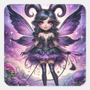 Pegatina Cuadrada Angelina Purple Gothic Fairy Escorpio Cuernos Zodi