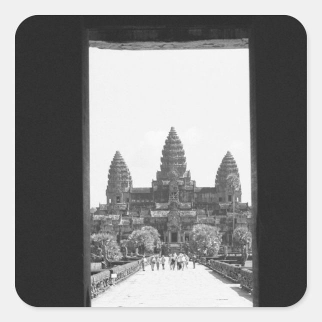 Pegatina Cuadrada Angkor Cambodia, Angkor Wat Doorway View 2 (Anverso)