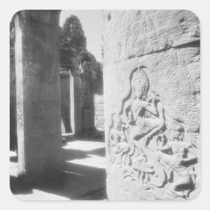 Pegatina Cuadrada Angkor Cambodia, Apsara tallando el Bayón 2