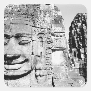Pegatina Cuadrada Angkor Camboya, Cabezas El Bayon