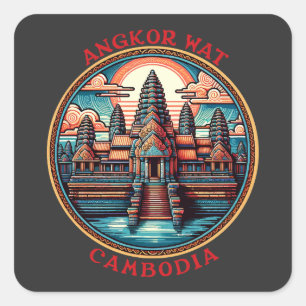 Pegatina Cuadrada Angkor Wat, Camboya