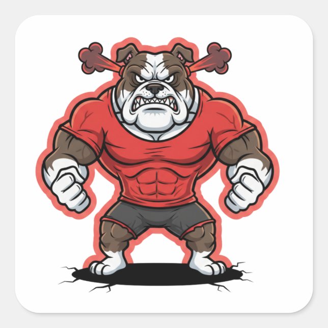 Pegatina Cuadrada Angry Bulldog Gym Mascot Cartoon Sticker (Anverso)