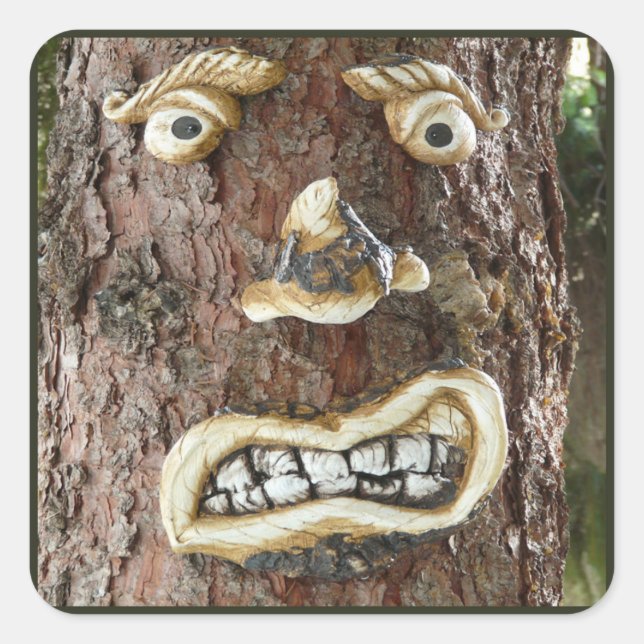 Pegatina Cuadrada Angry Face Tree (Anverso)