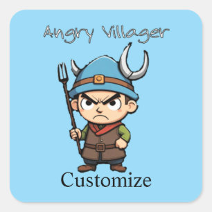 Pegatina Cuadrada Angry Villager Pitchfork Thunder_Cove