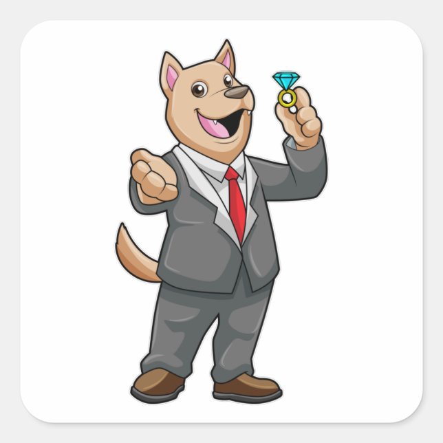 Pegatina Cuadrada Anillo de Boda de Dog Boda Groom (Anverso)