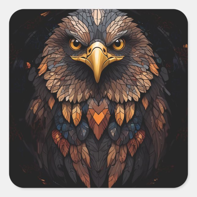 Pegatina Cuadrada Anillo de claves de águila majestuosa (Anverso)