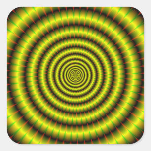 Pegatina Cuadrada Anillos concéntricos en verde amarillo y Naranja