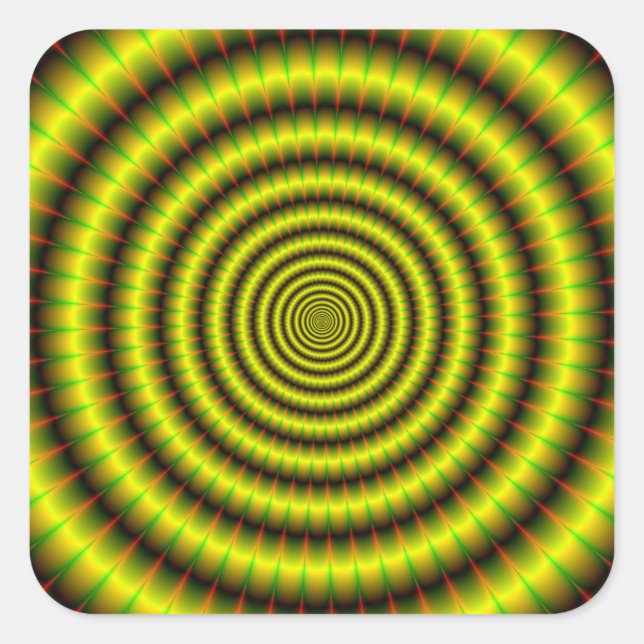 Pegatina Cuadrada Anillos concéntricos en verde amarillo y Naranja (Anverso)