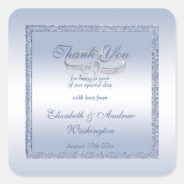 Pegatina Cuadrada Anillos de Boda de  de guiñada y Purpurina de guiñ