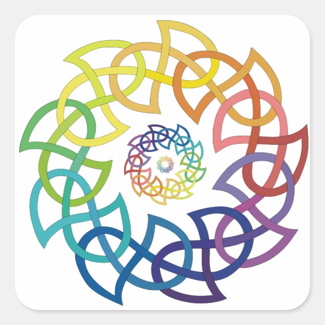 Pegatina Cuadrada Anillos de nudos de arco iris celta (Anverso)