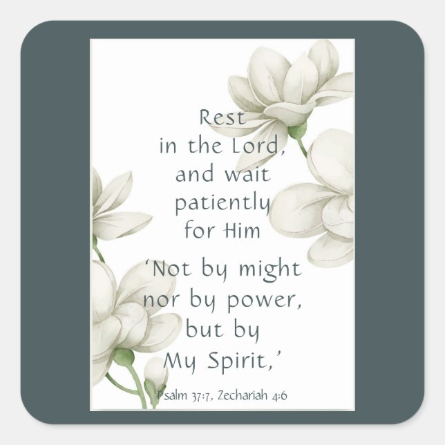 Pegatina Cuadrada Animación de Escritura Biblia Cita Flor Blanca (Anverso)