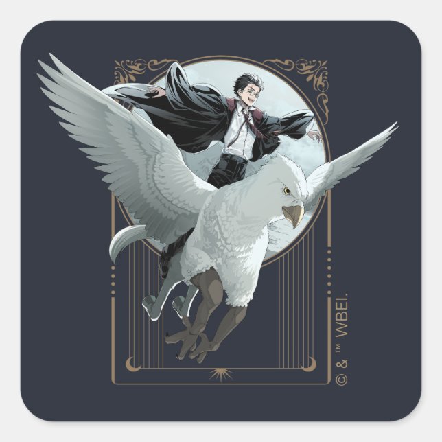 Pegatina Cuadrada Animación HARRY POTTER™ Vuelo con Buckbeak (Anverso)