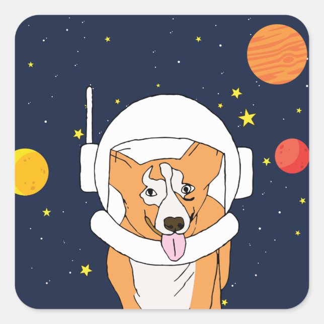 Pegatina Cuadrada Animal Astronauta Corgi con casco espacial B (Anverso)