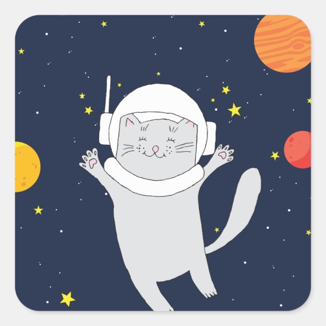 Pegatina Cuadrada Animal astronauta de gato con casco espacial (Anverso)