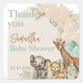 Pegatina Cuadrada Animal Safari Boho Oh Boy Baby Shower gracias
