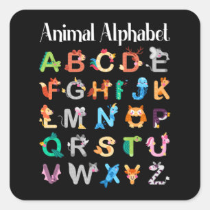 Pegatina Cuadrada Animales Alphabet Learning Animales ABC