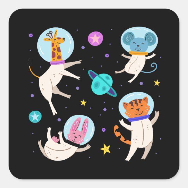 Pegatina Cuadrada Animales astronautas muertos en el espacio (Anverso)