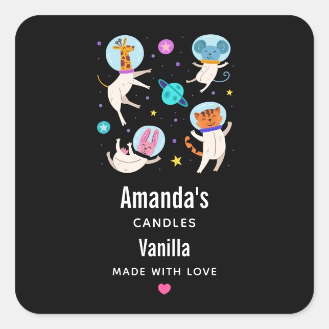 Pegatina Cuadrada Animales astronautas mullidos en el negocio de las (Anverso)