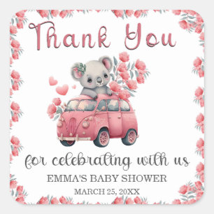 Pegatina Cuadrada Animales australianos Koala Baby Shower GRACIAS