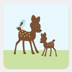 Pegatina Cuadrada Animales Cute Woodland