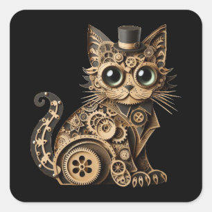 Pegatina Cuadrada Animales de gato de vapor papel artesanal arte