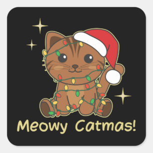 Pegatina Cuadrada Animales de gatos Navidades se burlan de gatos y m