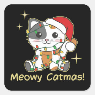 Pegatina Cuadrada Animales de gatos Navidades se burlan de gatos y m
