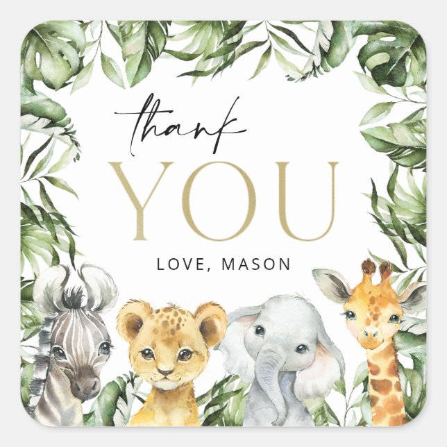 Pegatina Cuadrada Animales de la jungla, Safari, Salvaje, Primer Cum (Anverso)