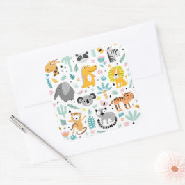 Pegatina Cuadrada Animales de la selva tropical