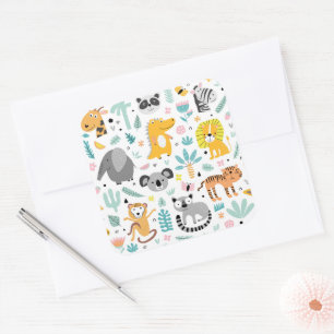 Pegatina Cuadrada Animales de la selva tropical