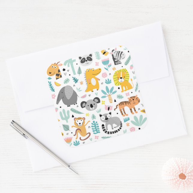 Pegatina Cuadrada Animales de la selva tropical (Sobre)