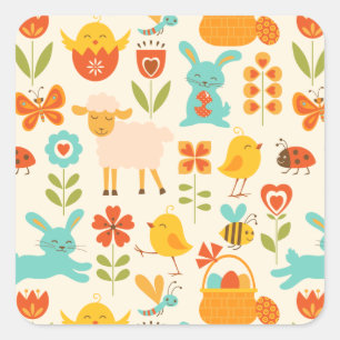 Pegatina Cuadrada Animales de Pascua