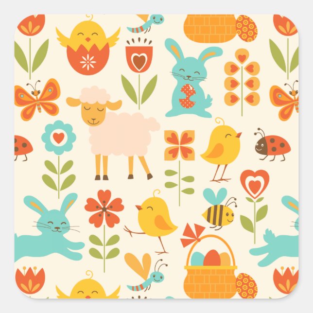 Pegatina Cuadrada Animales de Pascua (Anverso)