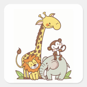 Pegatina Cuadrada Animales de Personalizado lindo - jirafa, león y m