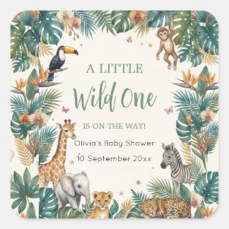 Pegatina Cuadrada Animales de Safari | Baby Shower Selva Tropical