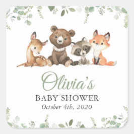 Pegatina Cuadrada Animales de Woodland, Bosque, Salvaje, Baby Shower