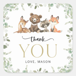 Pegatina Cuadrada Animales de Woodland, Bosque, Salvaje, Primer Cump